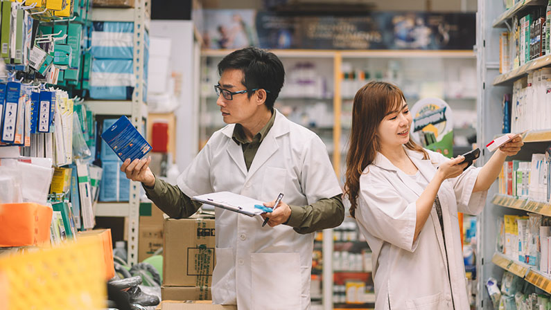 Pharmacists check inventory