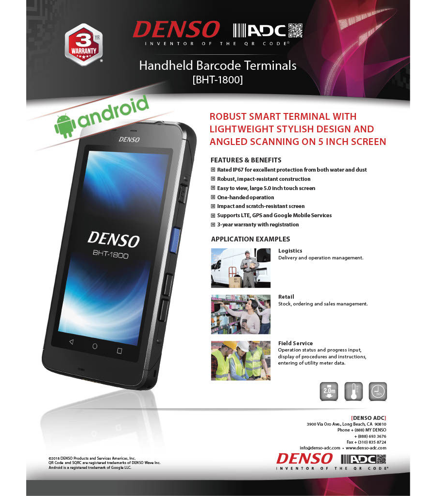 BHT-1800 Product Sheet - Android Terminals - DENSO ADC